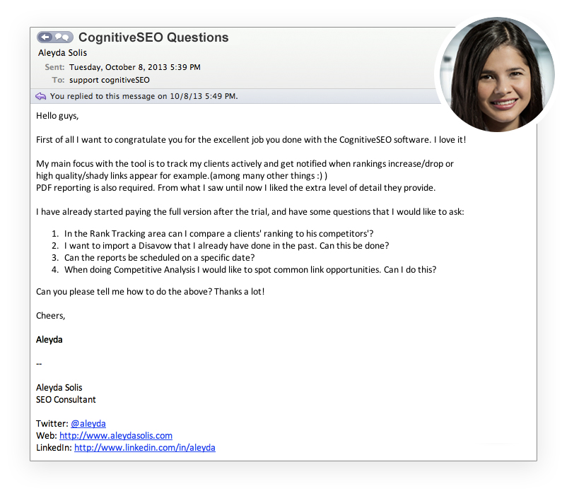 Aleyda Solis cognitiveSEO Questions